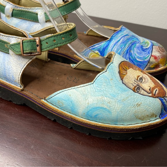 Handmade Custom Leather Sandals Van Gogh Starry Night & self portrait - Picture 3 of 8